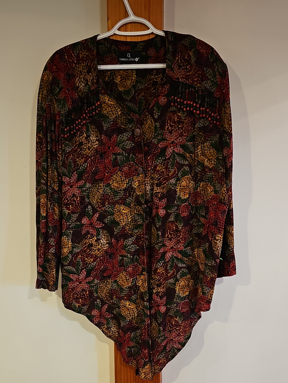 Carole Little Floral Button-Front Tunic Top in Red, Green, Gold